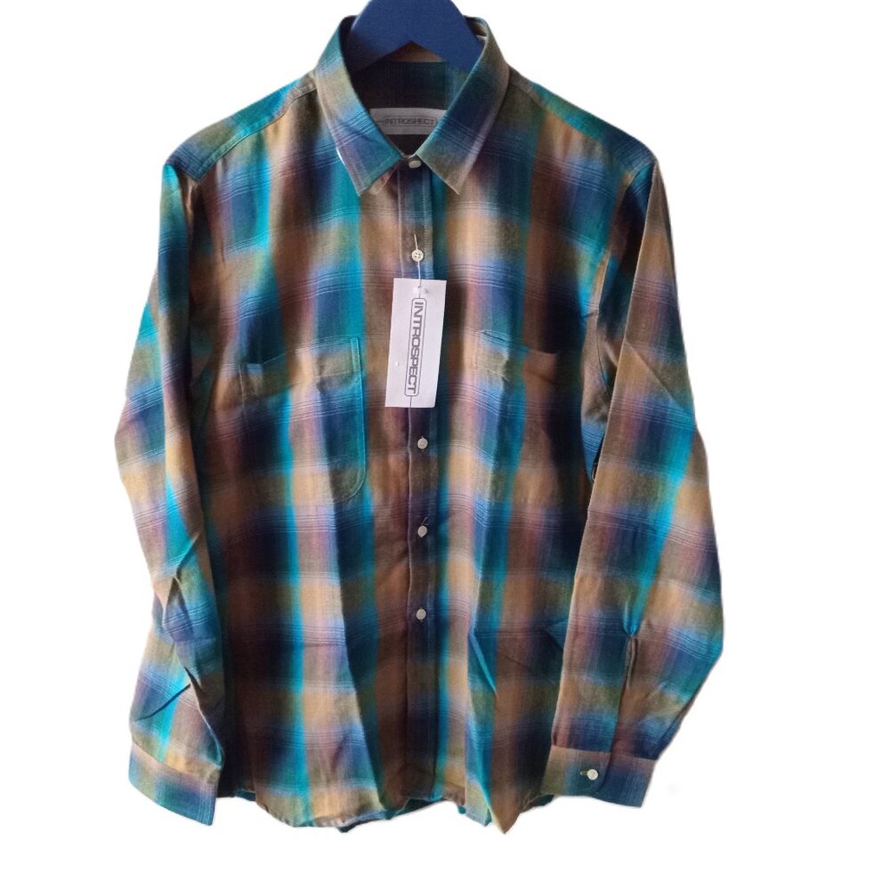 NWT Vintage Men's Multicolor Plaid Button-Up Shirt Long Sleeve Cotton Size L